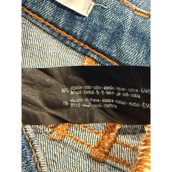 ZARA Bootcut High Rise Straight Jean Stretch Raw Hem Zip Button 2 Blue #3324 - Picture 9 of 14